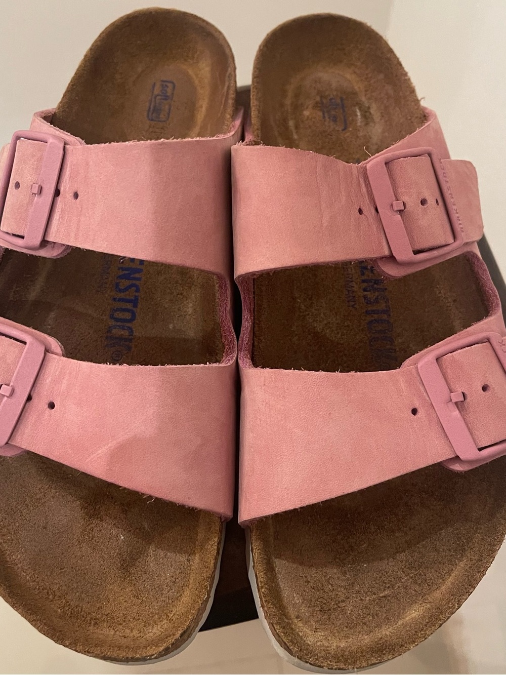 Birkenstock Arizona Pink Leather Two-Strap Buckle Sandals